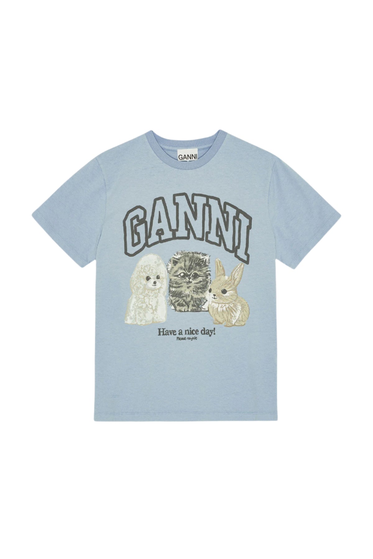 Basic Cotton Jersey Animals Relaxed T-Shirt - Chambray Blue