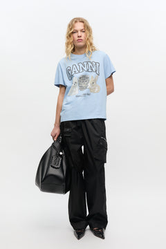 Basic Cotton Jersey Animals Relaxed T-Shirt - Chambray Blue