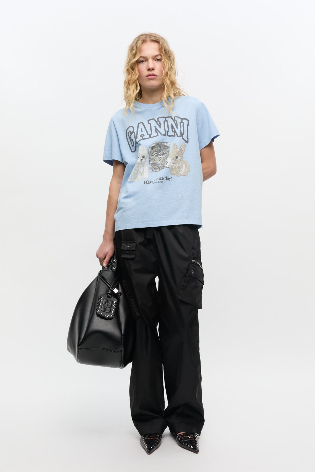 Basic Cotton Jersey Animals Relaxed T-Shirt - Chambray Blue