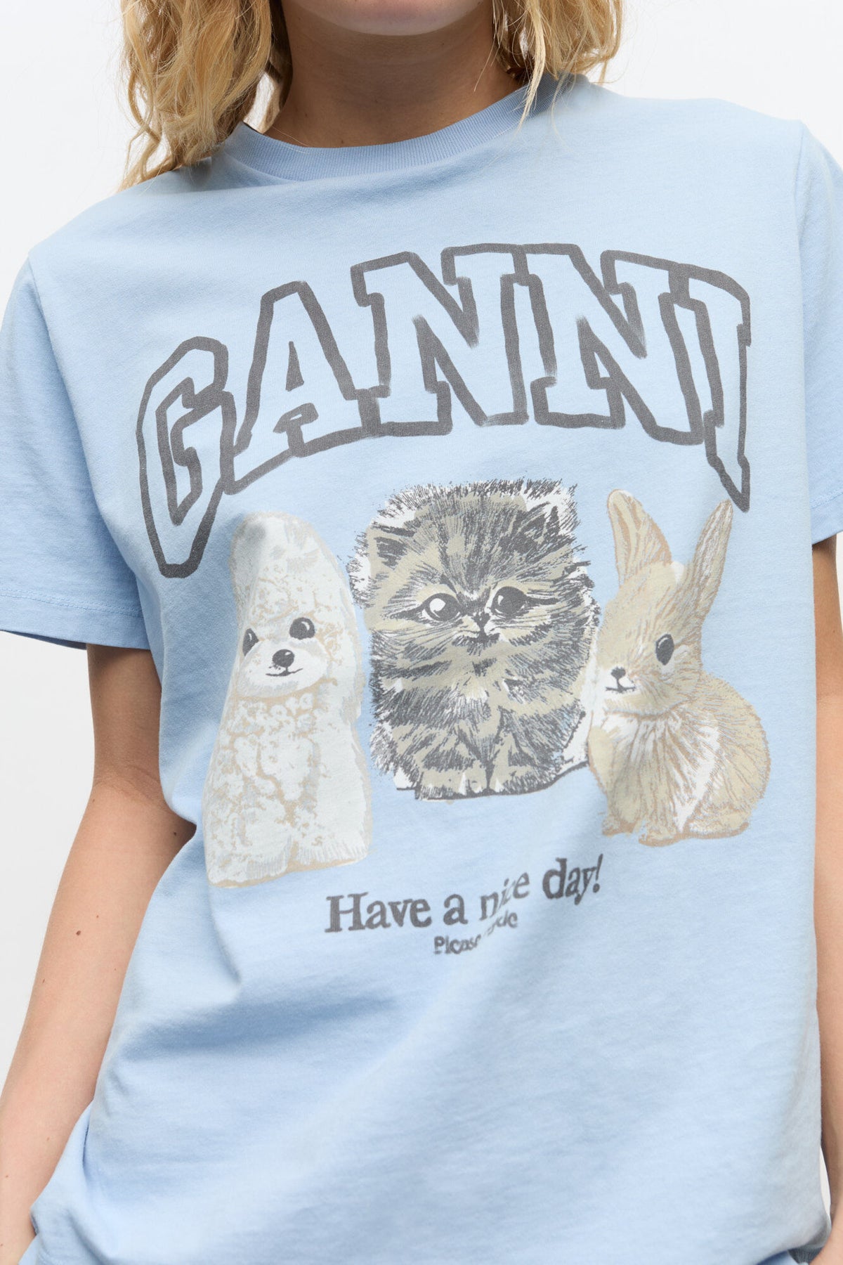 Basic Cotton Jersey Animals Relaxed T-Shirt - Chambray Blue
