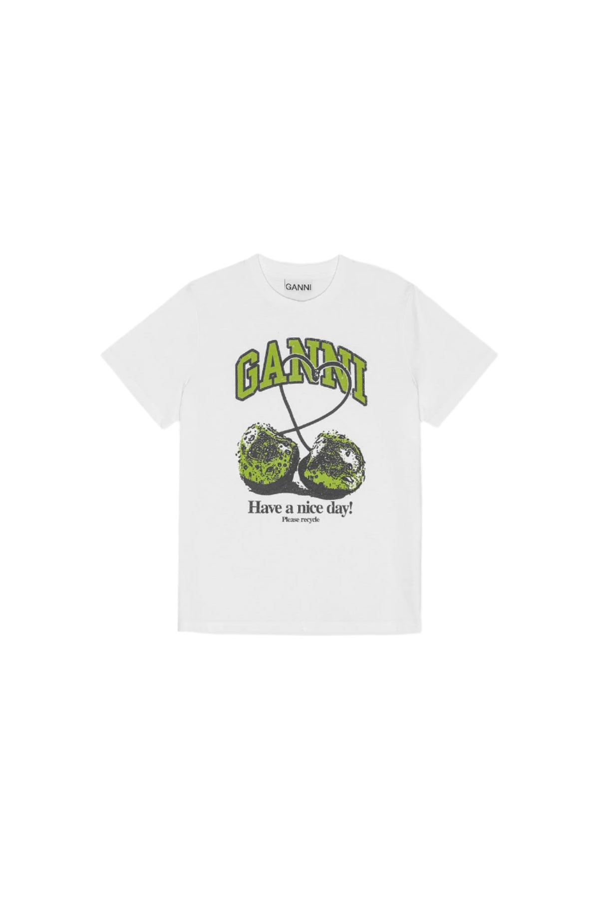 Basic Jersey Green Cherry Relaxed T-Shirt - Bright White