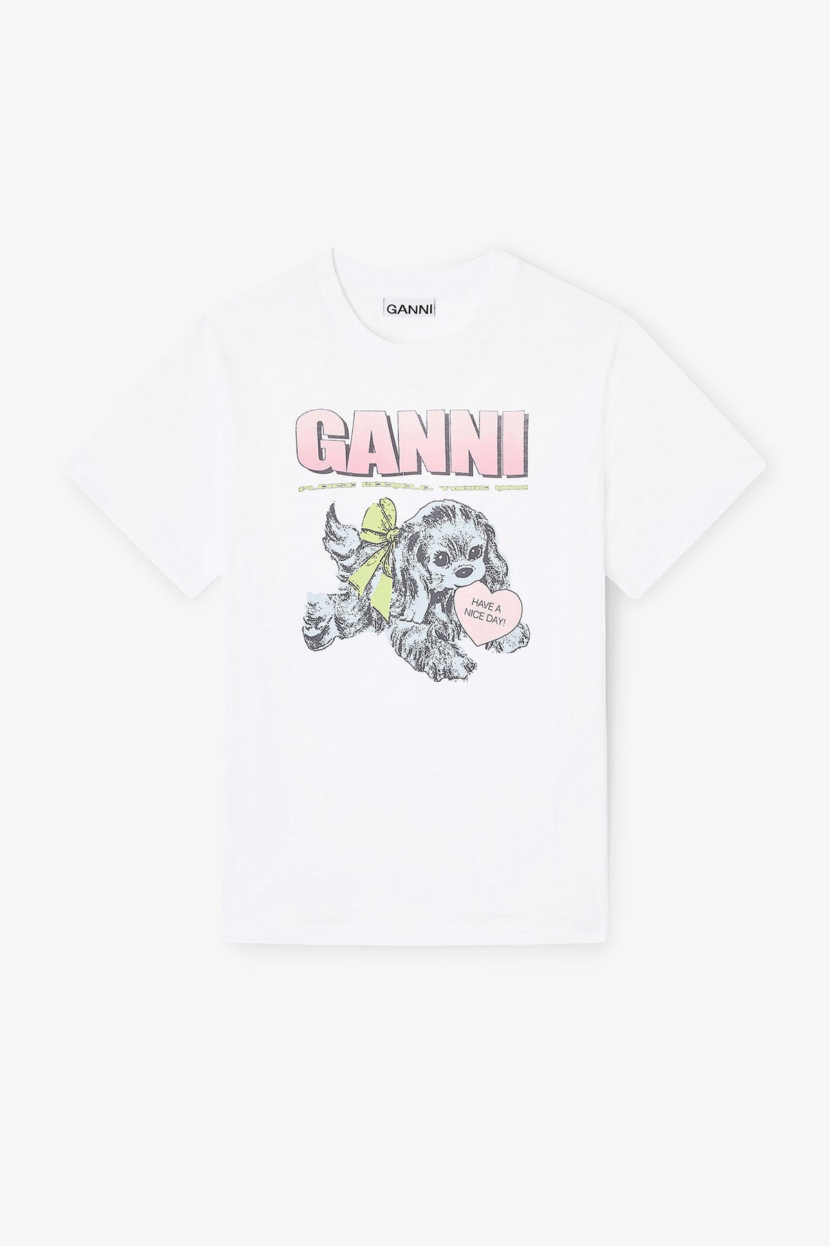 Basic Cotton Jersey Neon Puppy T-Shirt - Bright White