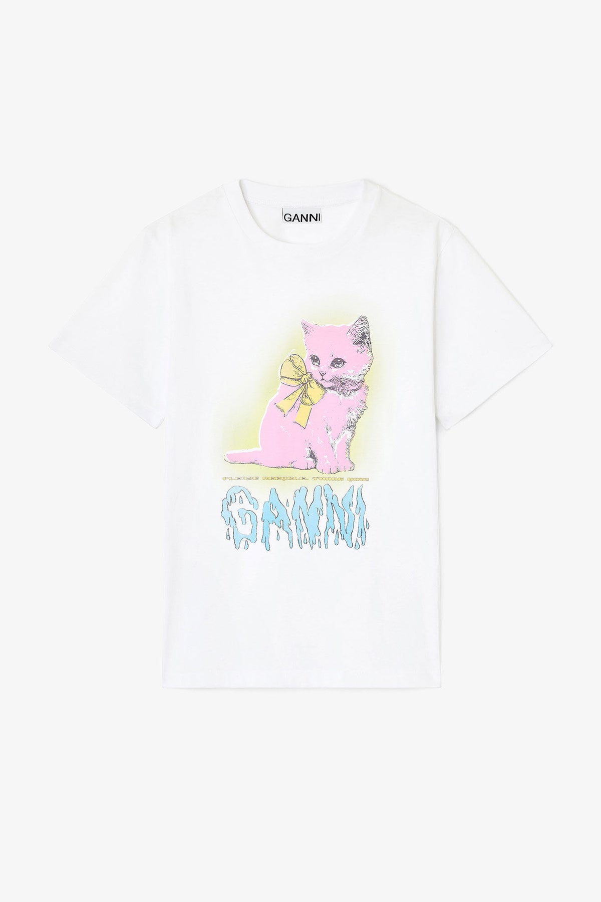 Basic Cotton Jersey Neon Kitty T-Shirt - Bright White