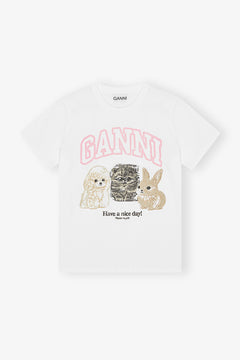 Basic Cotton Jersey Animals Relaxed T-Shirt - Bright White