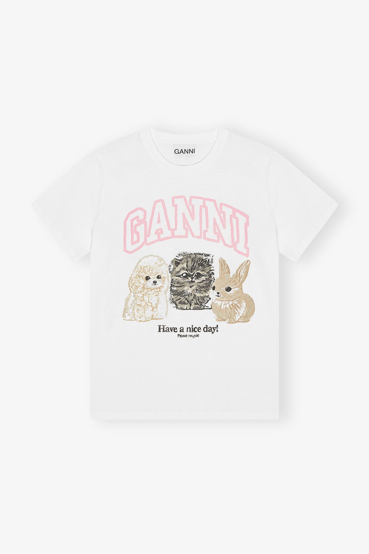 Ganni Basic Cotton Jersey Animals Relaxed T-Shirt - Bright White