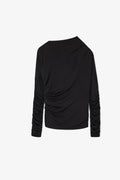 Shiny Jersey Ruched Top - Svart