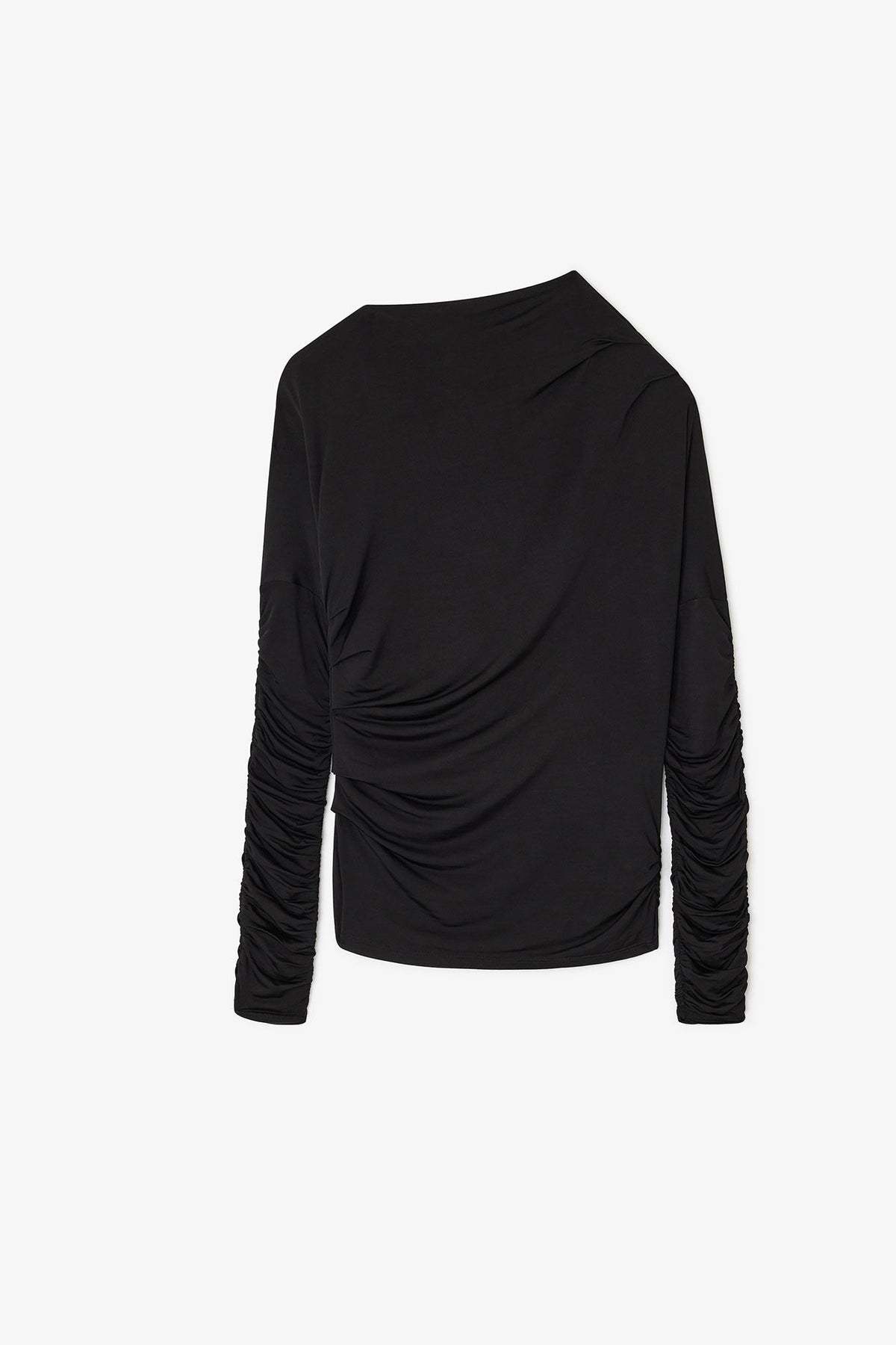 Shiny Jersey Ruched Top - Svart
