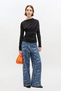 Shiny Jersey Ruched Top - Svart