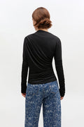 Shiny Jersey Ruched Top - Svart