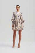 Taylor Silk Blend Detailed Mini Dress - Fall Blooms