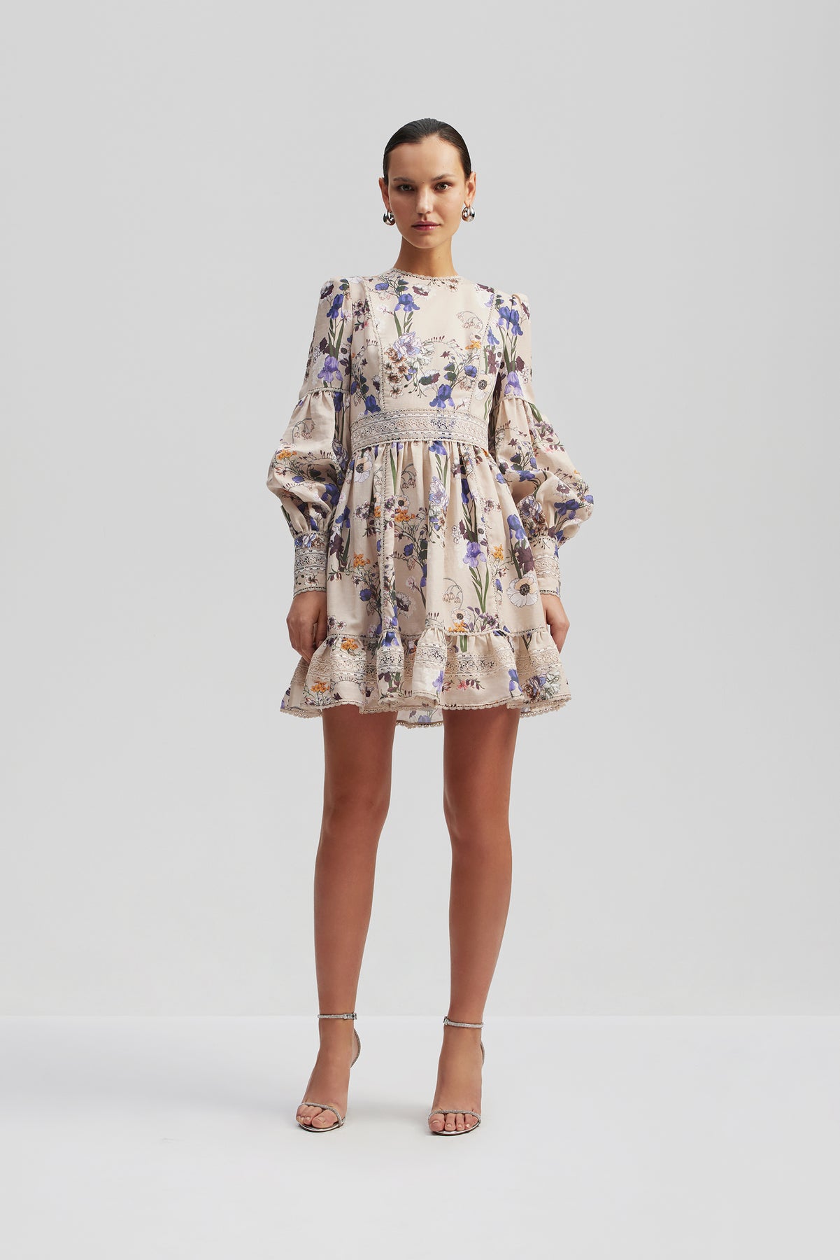 Taylor Silk Blend Detailed Mini Dress - Fall Blooms