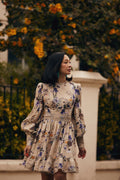 Taylor Silk Blend Detailed Mini Dress - Fall Blooms