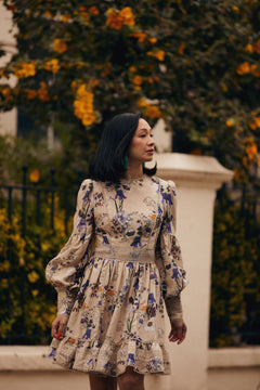 Valerie Open Back Silk Blend Maxi Dress - Fall Blooms