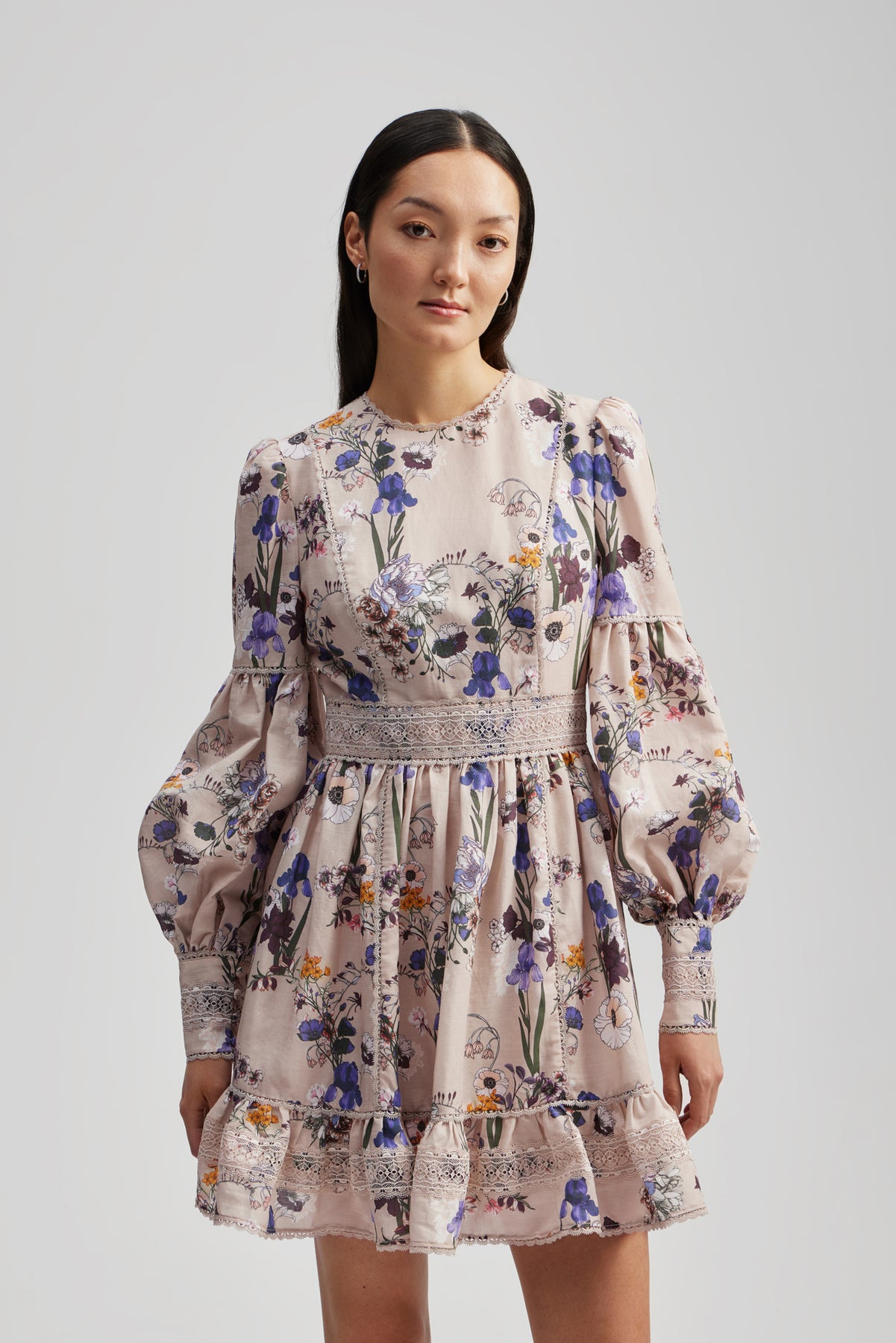 Taylor Silk Blend Detailed Mini Dress - Fall Blooms