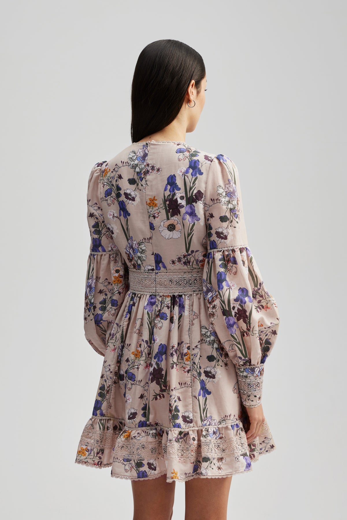 Taylor Silk Blend Detailed Mini Dress - Fall Blooms