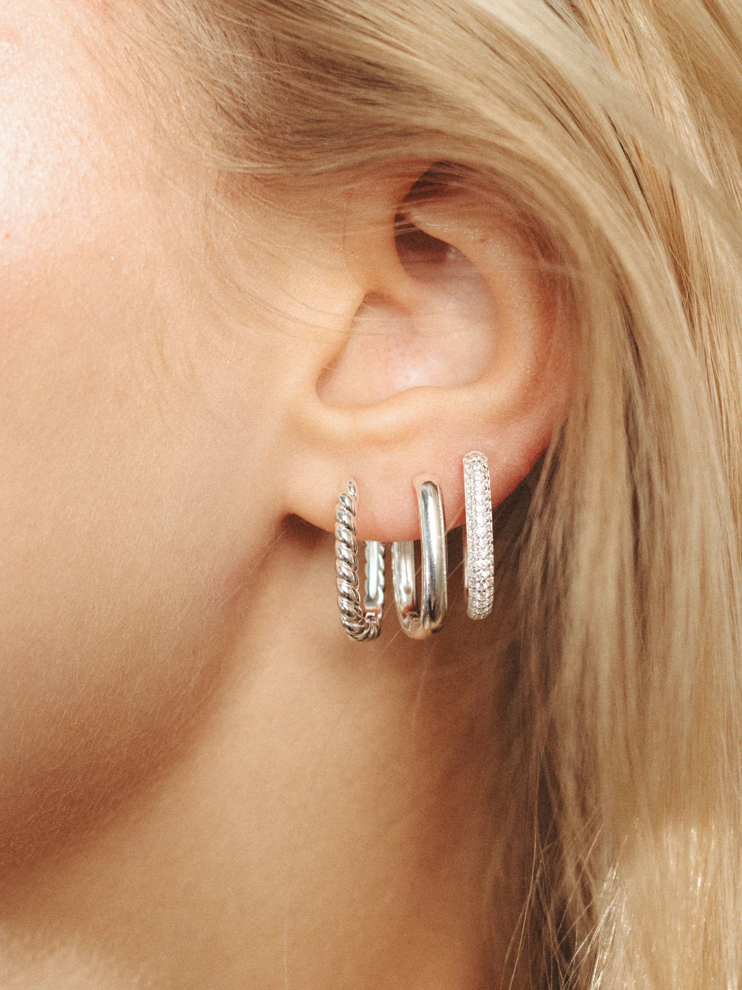 Petite Diamond Edge Hoops - Silver