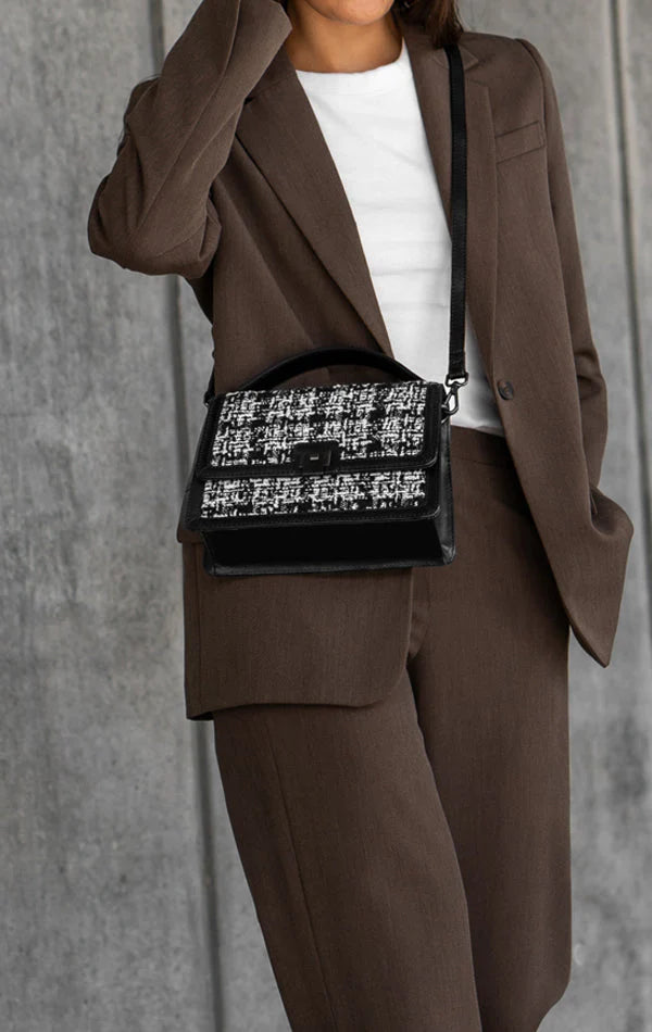 Tori Crossbody Bag Tweed Mix - Black W/Black+White