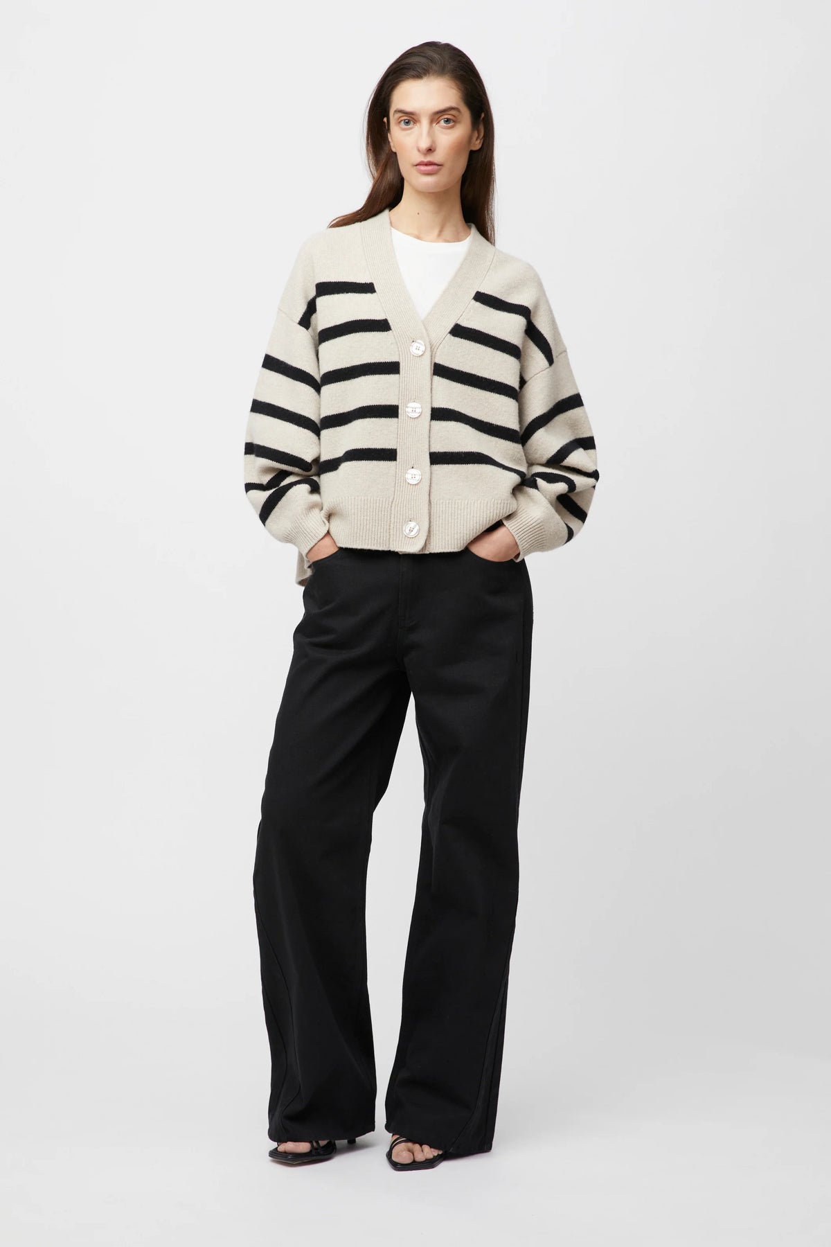 Mooring Cardigan - Black Barley Stripe