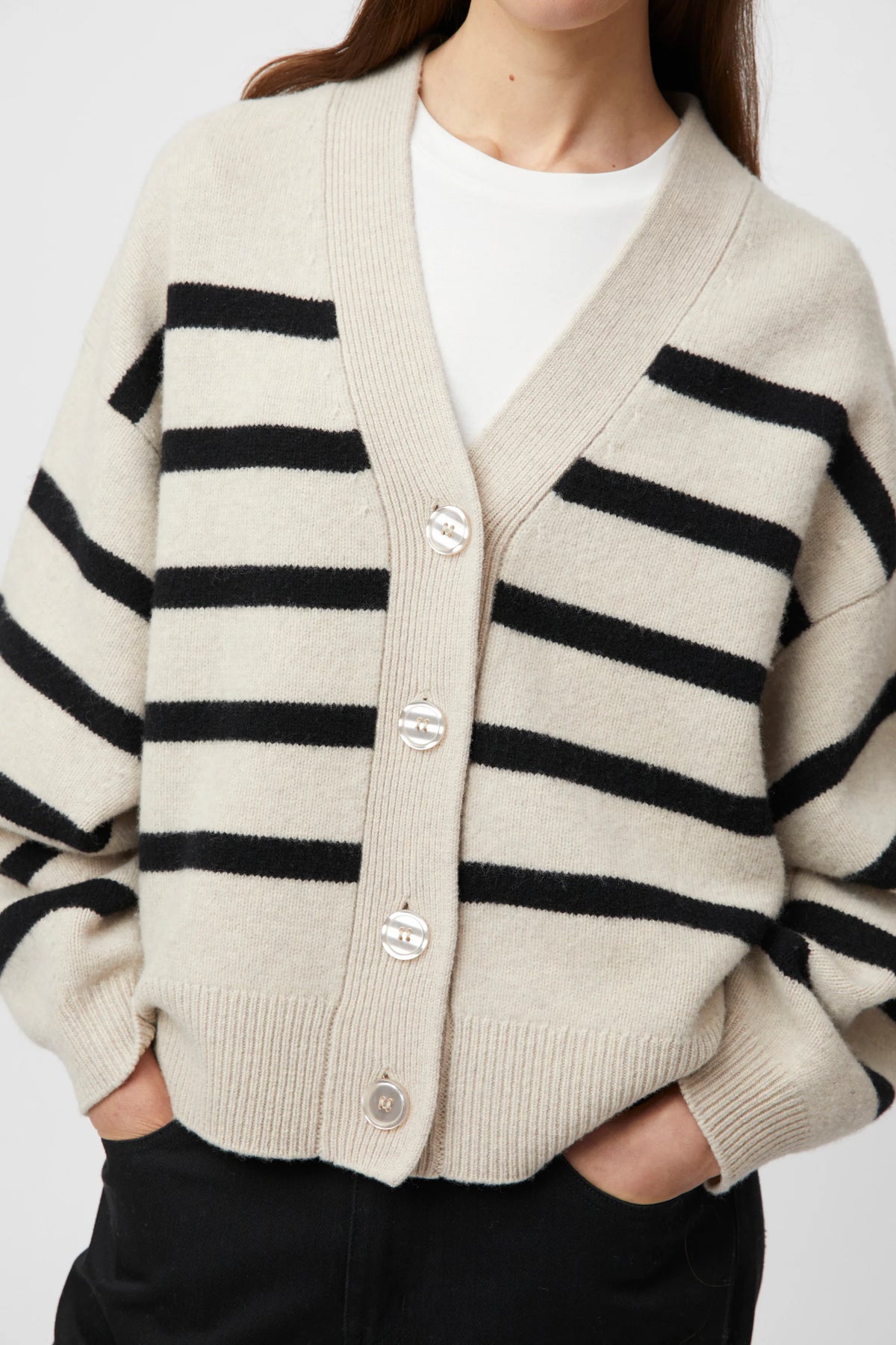 Mooring Cardigan - Black Barley Stripe