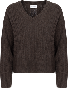 Cathrine Cashmere Cable Knit Sweater - Dark Brown