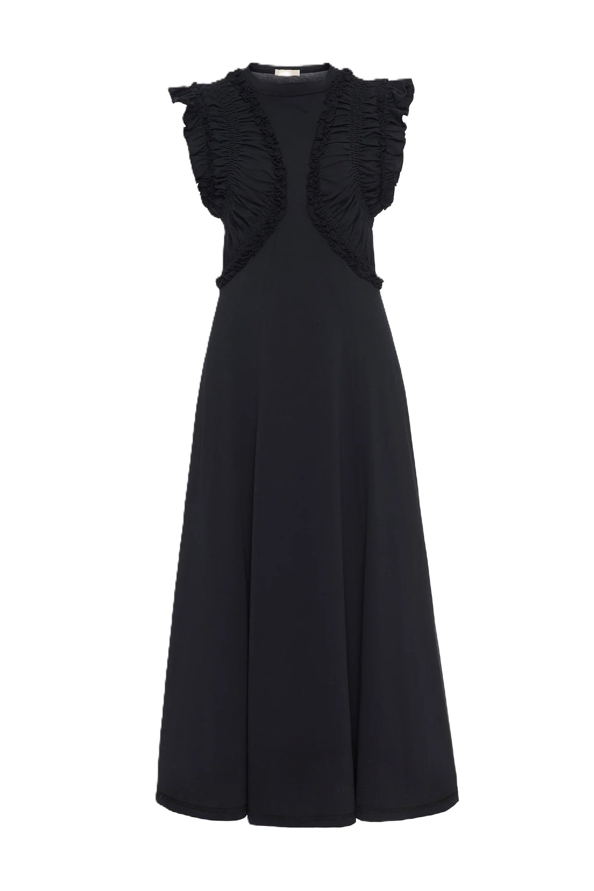 Shiva Sleeveless Ruffled Midi Dress - Svart