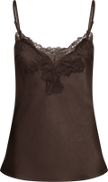 Stina Satin Lace Singlet - Mörkbrun