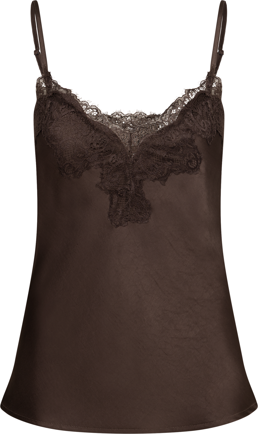Stina Satin Lace Singlet - Mörkbrun