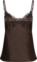 Stina Satin Lace Singlet - Mörkbrun