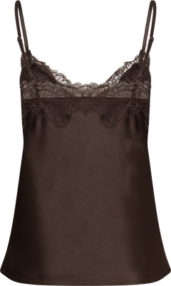 Stina Satin Lace Singlet - Dark Brown