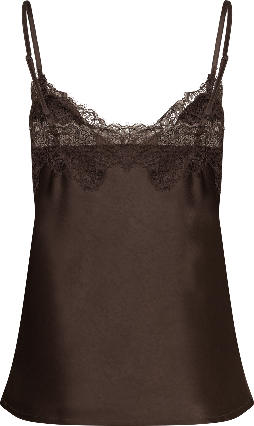 Stina Satin Lace Singlet - Mörkbrun
