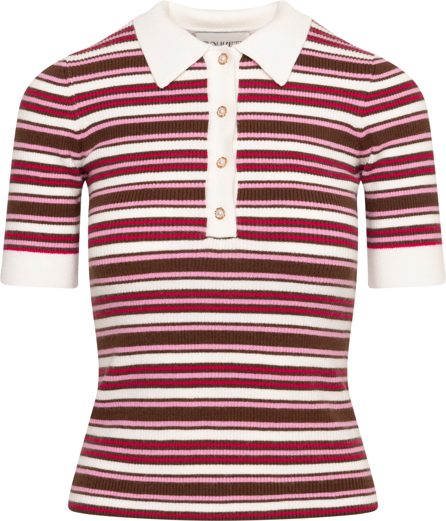 Marte Ss Polo Knit - Creme/Pink