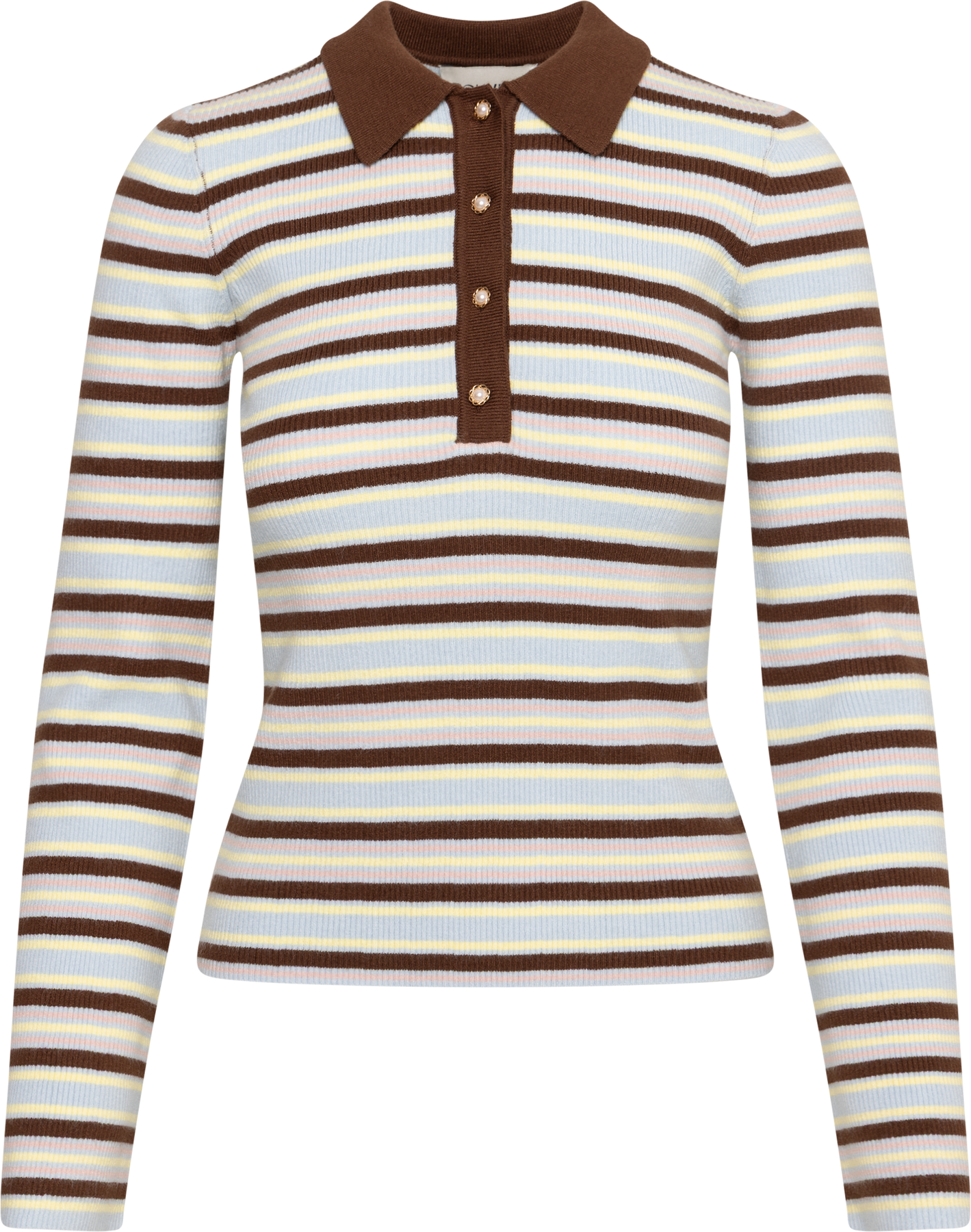Marte Ls Stripe Polo - Brown/Blue