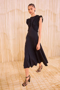 Shiva Sleeveless Ruffled Midi Dress - Svart