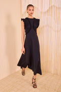 Shiva Sleeveless Ruffled Midi Dress - Svart