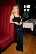 Villgun Velvet Leaf Dress - Navy