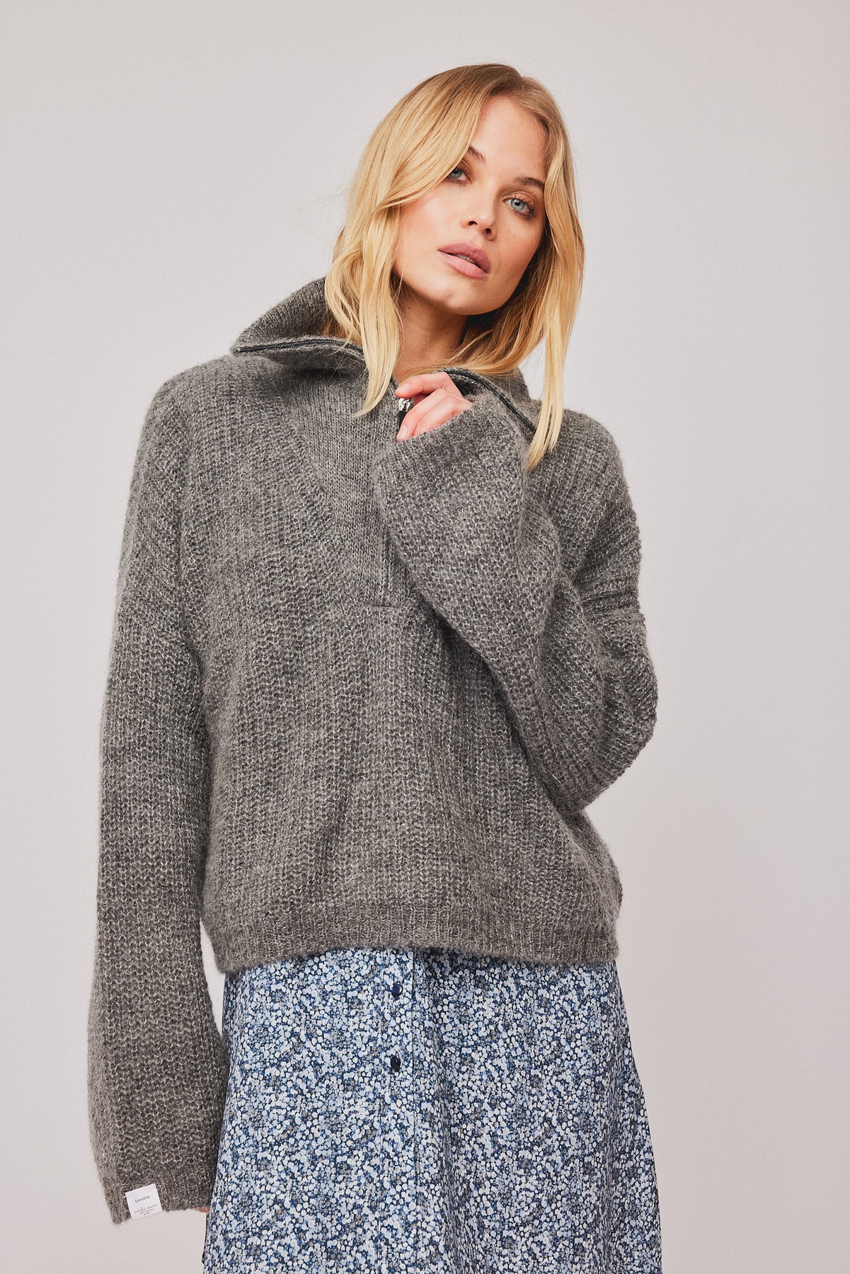 Florie Zip Knit Sweater - Winter Grey