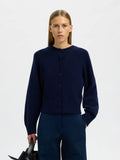 Nora Short Ls Knit O-Kofta - Dark Sapphire