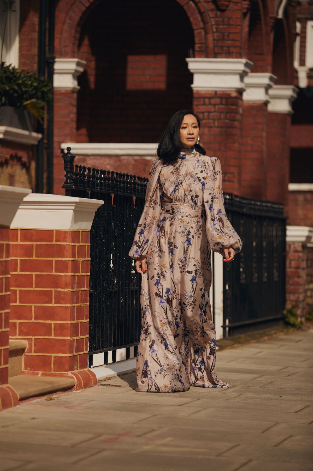 Valerie Open Back Silk Blend Maxi Dress - Fall Blooms