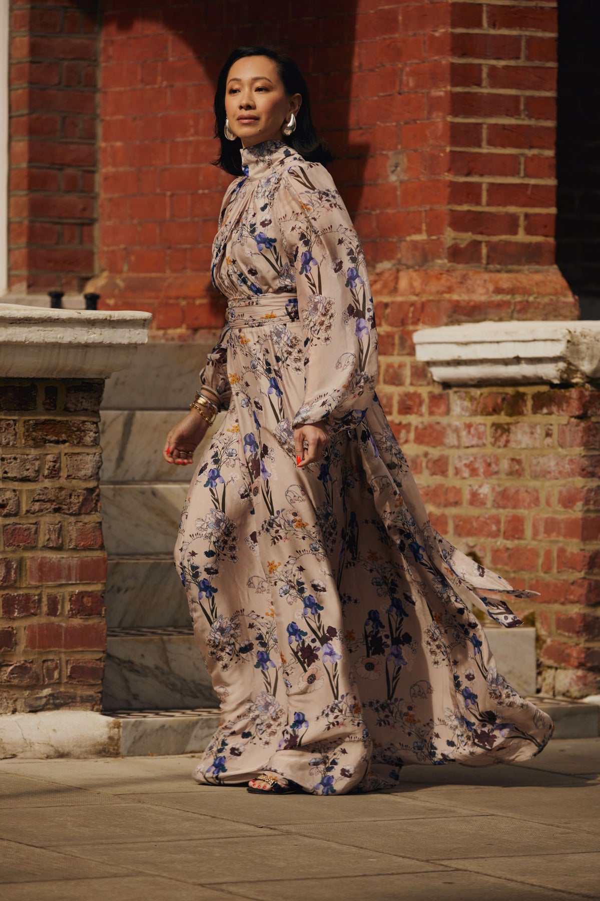 Valerie Open Back Silk Blend Maxi Dress - Fall Blooms