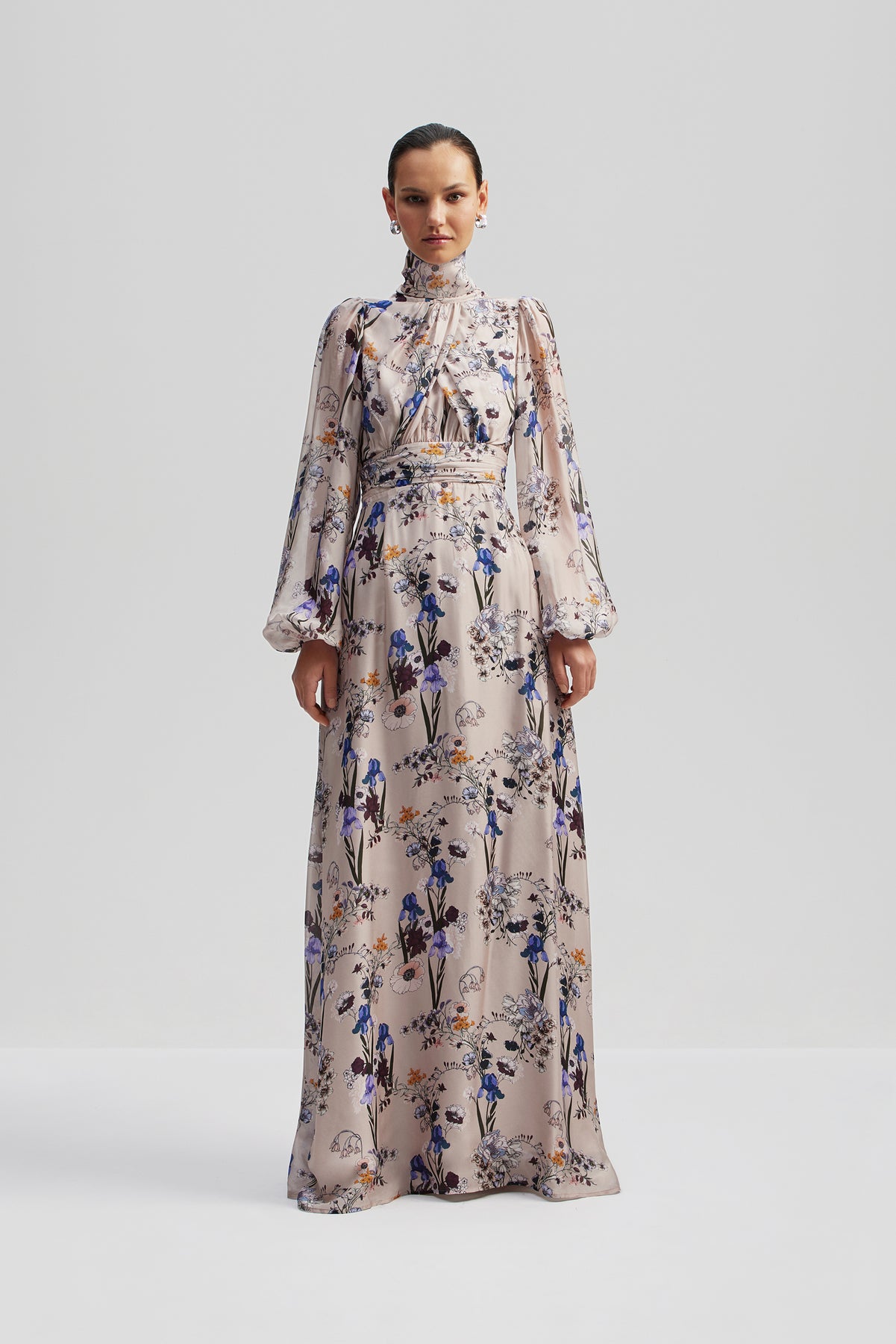 Valerie Open Back Silk Blend Maxi Dress - Fall Blooms