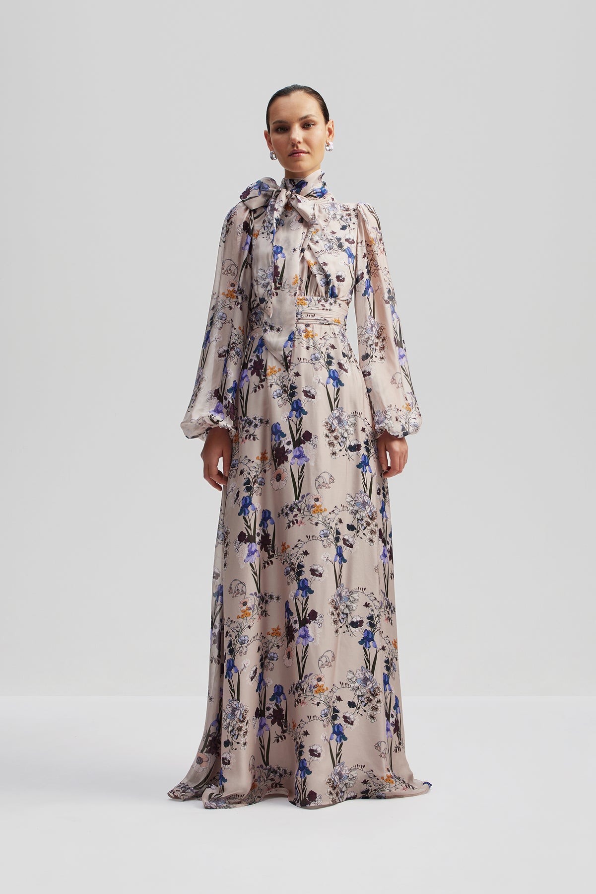 Valerie Open Back Silk Blend Maxi Dress - Fall Blooms