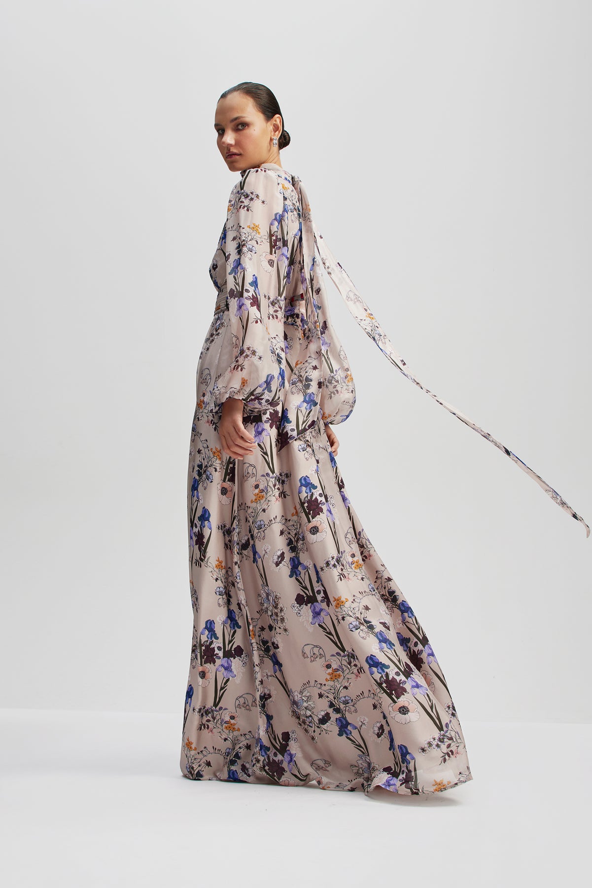 Valerie Open Back Silk Blend Maxi Dress - Fall Blooms