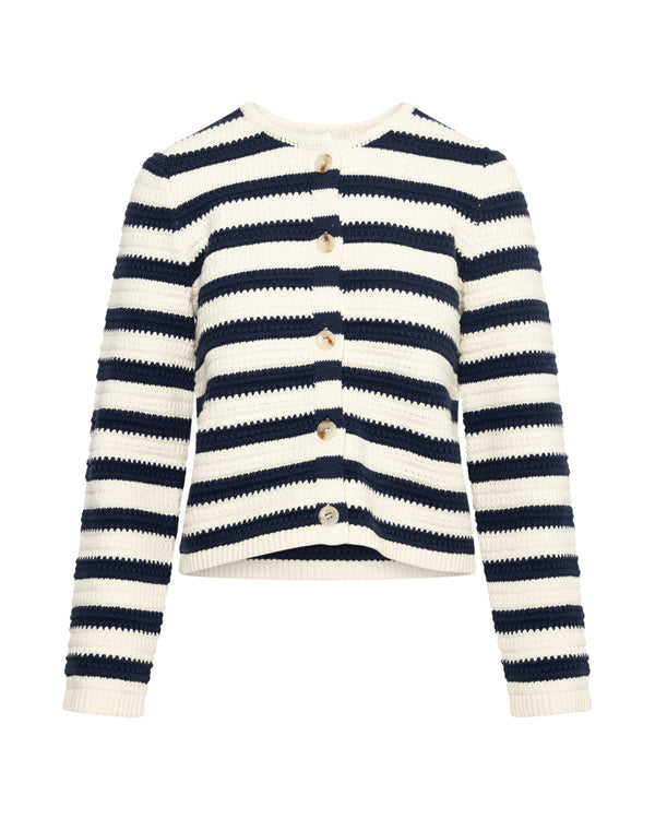 EMILY COTTON KNIT CARDIGAN - CREME/NAVY
