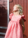 Crinkled Taffeta Check Frill Mini Dress - Red Alert