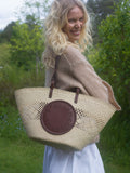Logo Raffia Crochet Large Tote Bag - Natural/Tan