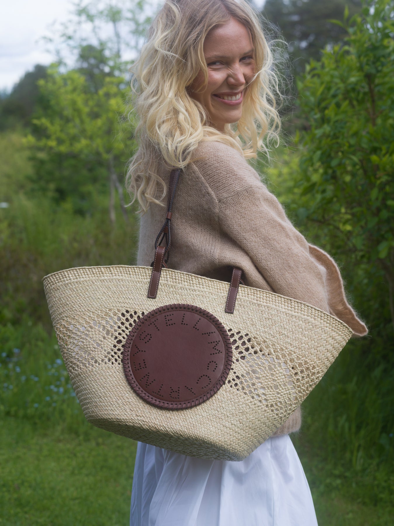 Logo Raffia Crochet Large Tote Bag - Natural/Tan