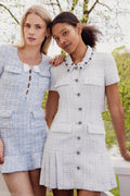 Check Knit Mini Dress - Blå