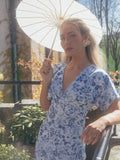 Kristin Satin Flower Dress - Blå