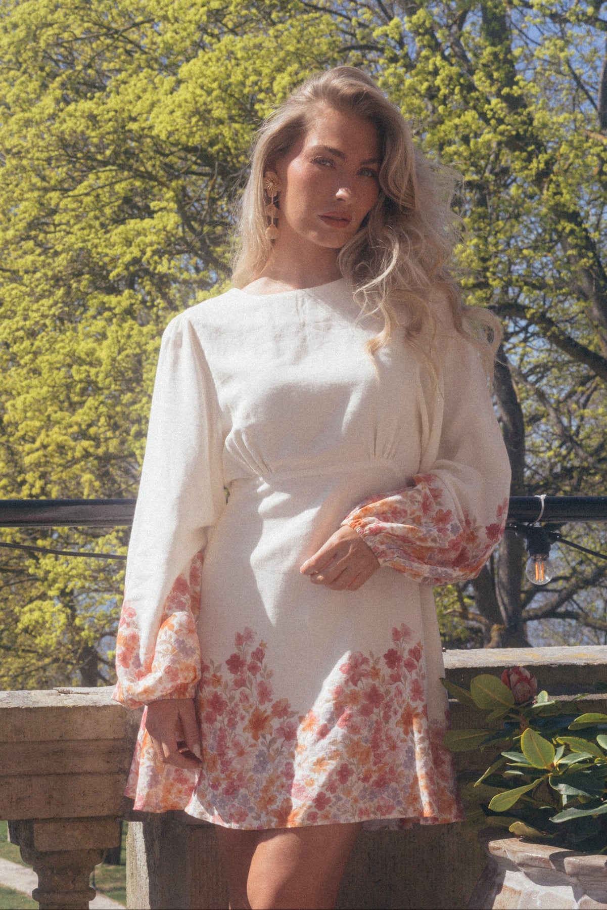 Edda Linen Dress - Off-White / Pink