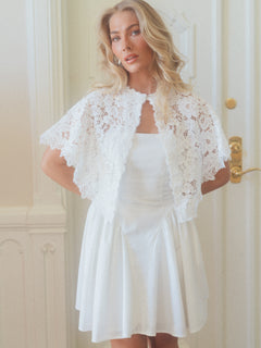 Aurora Linen Cape Mini Dress - White